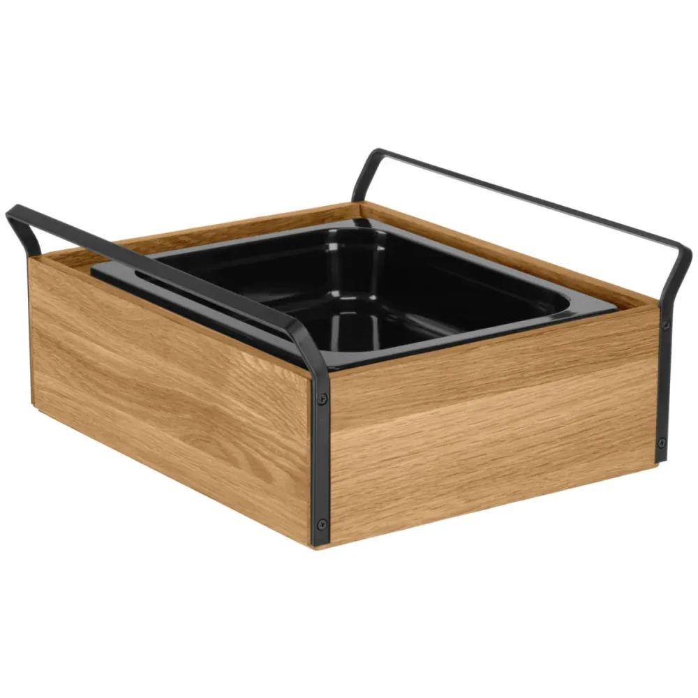 VEGA Buffet Kühltablett Esino mittel, Melamin 1/2; GN 1/2, 35.4x38.6x16.9 cm (LxBxH); eiche/schwarz; rechteckig