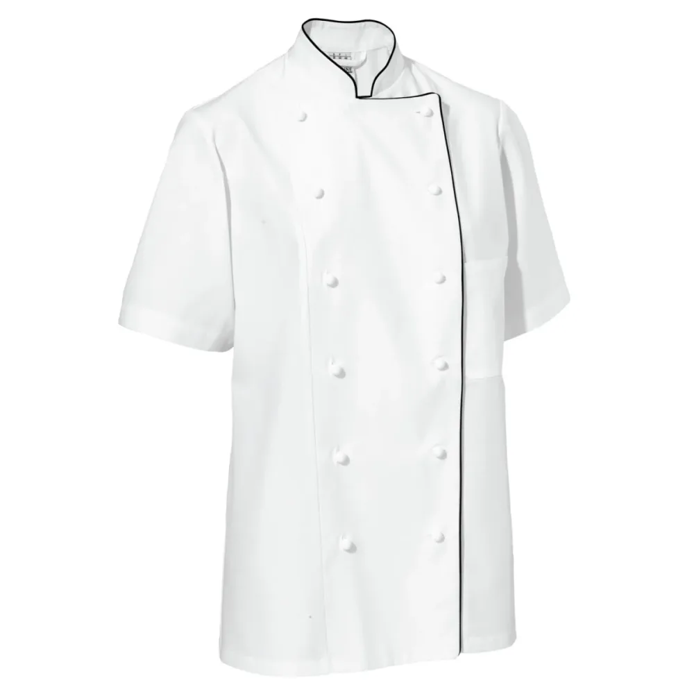 PULSIVA Damenkochjacke Aila Baumwolle Halbarm farbige Paspel; Kleidergrösse 56; weiss/schwarz