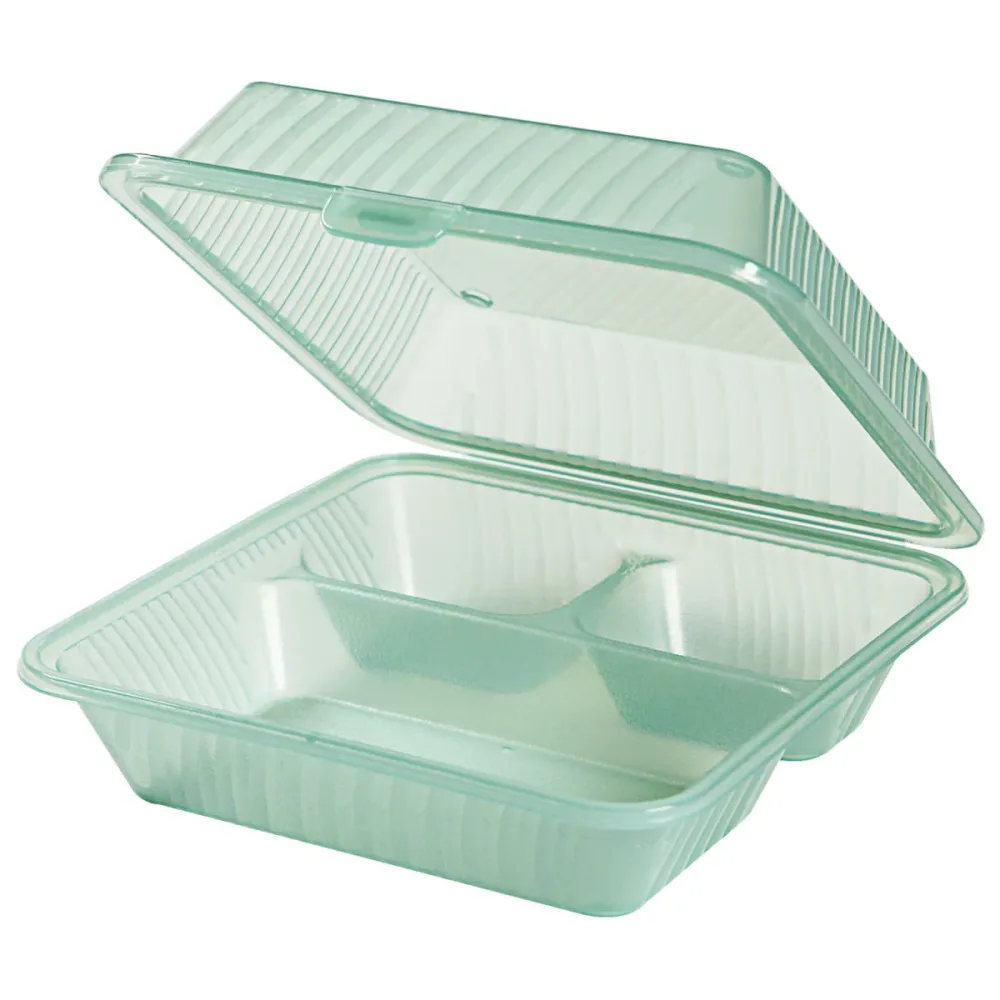 Contacto Mehrweg-Menübehälter Eco-Takeout dreigeteilt, hoher Deckel; 23x23x9 cm (LxBxH); grün; quadratisch; 12 Stück / Pack
