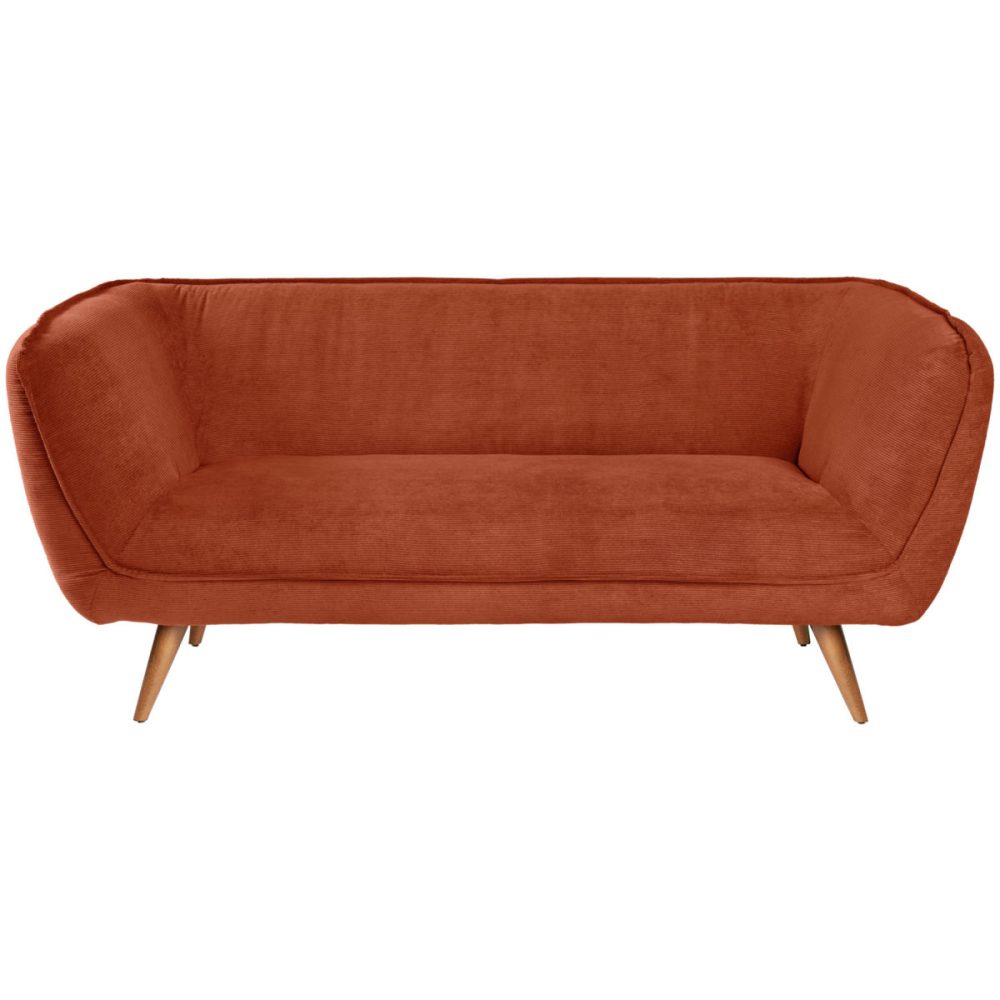 VEGA Sofa Kelso Cord, 3-Sitzer; 183x88x76 cm (BxTxH); Sitz terrakotta, Gestell buche