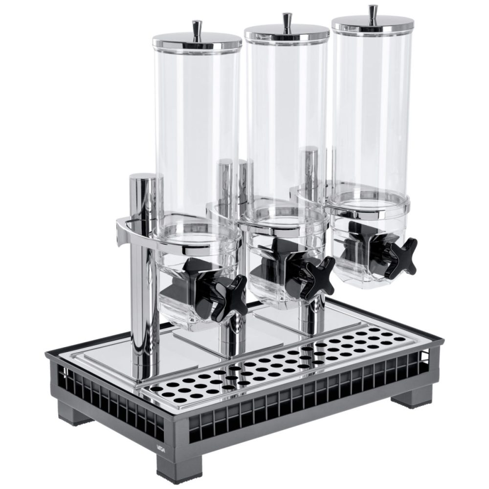 VEGA Müslispender Portland dreifach 1/1; GN 1/1, 55.4x35.2x53 cm (LxBxH); anthrazit/transparent/edelstahl; rechteckig