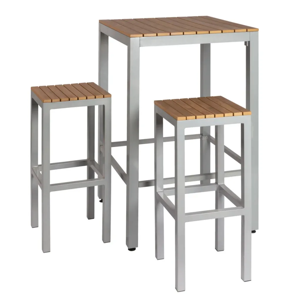 PULSIVA Outdoor-Sitzgruppe Stehtisch mit Hocker Resistance wetterfest 3-tlg.; grau/braun