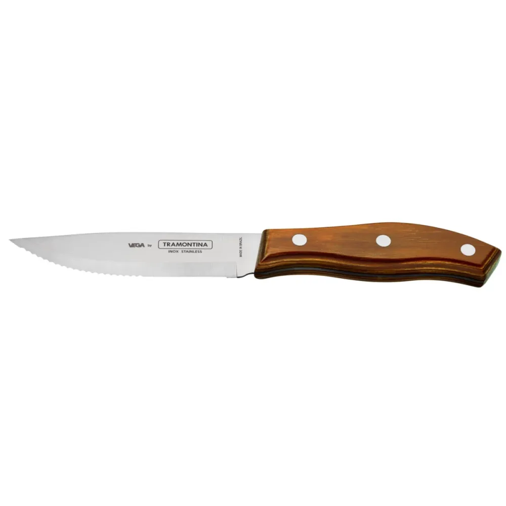 VEGA Jumbo-Steakmesser Picanha mit durchgehender Klinge; 24 cm (L); silber, Griff hellbraun; 6 Stück / Pack