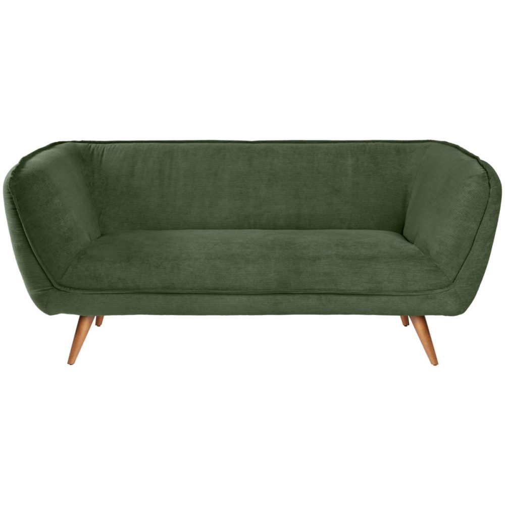 VEGA Sofa Kelso Cord, 3-Sitzer; 183x88x76 cm (BxTxH); Sitz grün, Gestell buche