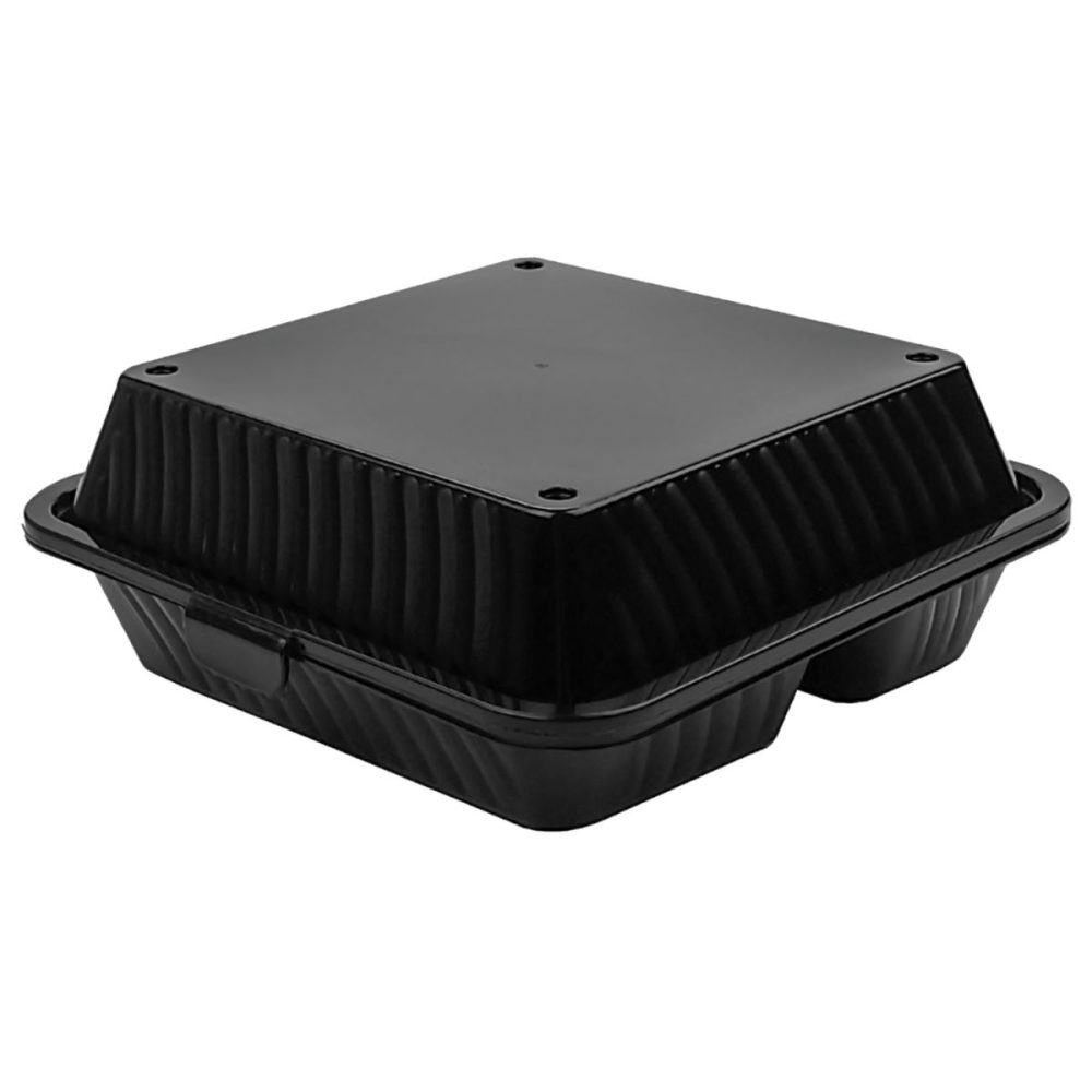 Contacto Mehrweg-Menübehälter Eco-Takeout dreigeteilt, hoher Deckel; 23x23x9 cm (LxBxH); schwarz; quadratisch; 12 Stück / Pack