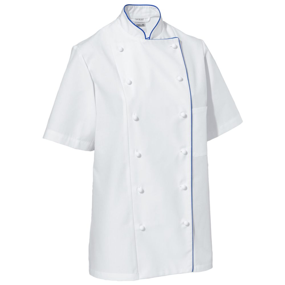 PULSIVA Damenkochjacke Aila Baumwolle Halbarm farbige Paspel; Kleidergrösse 56; weiss/blau