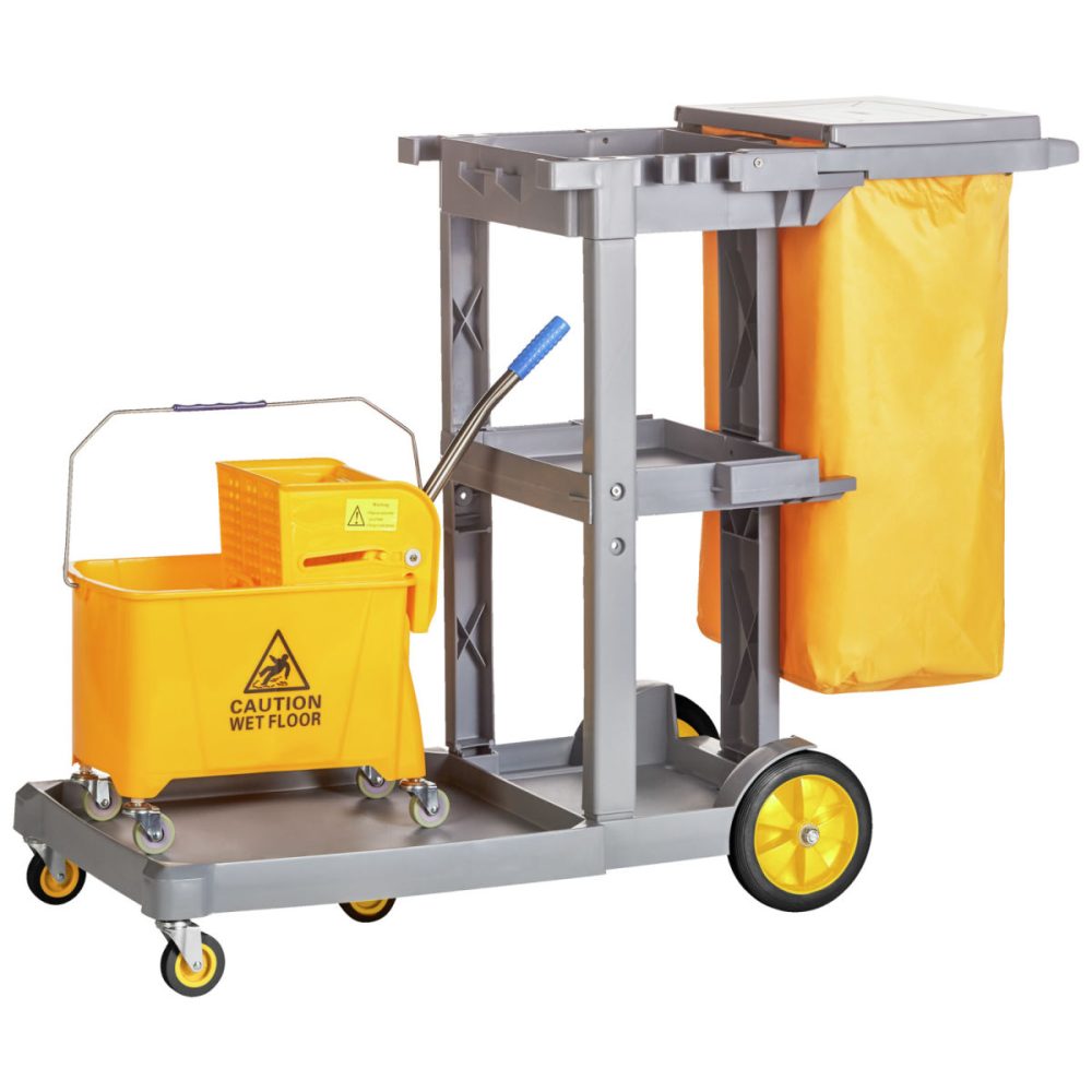 PULSIVA Reinigungswagen Clean Basic mit Presse; 131x52x99 cm (LxBxH); grau/gelb
