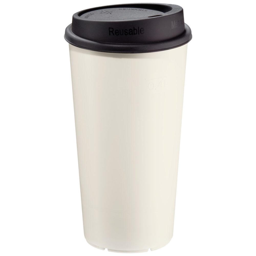 PULSIVA Mehrwegbecher Clair inkl. Deckel; 400 ml, 8x14.5 cm (ØxH); schwarz/cremeweiss; 20 Stück / Pack