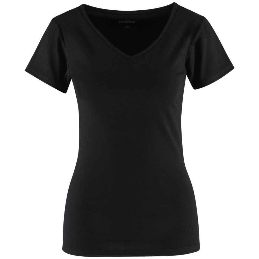 PULSIVA Damenshirt Double-V; Kleidergrösse S; schwarz; 2 Stück / Pack