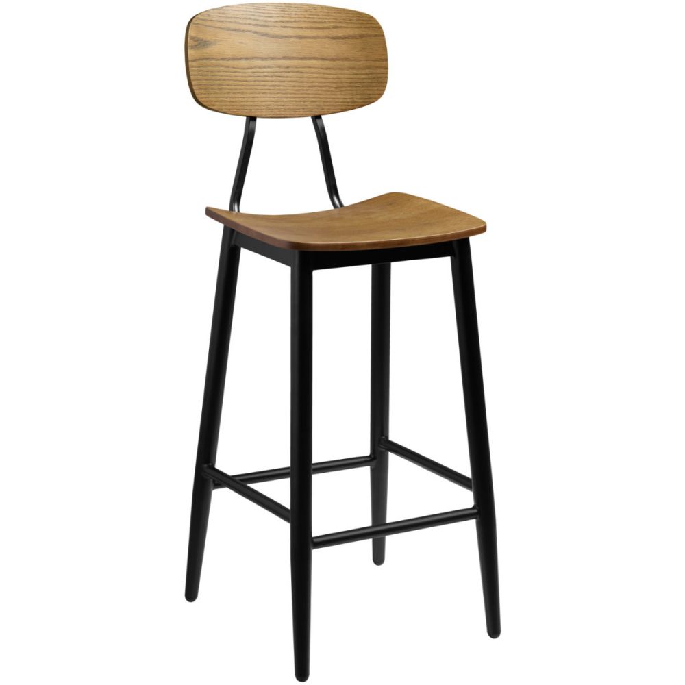 VEGA Barstuhl Scola; 44.5x51x115 cm (BxTxH); Sitz eiche antik, Gestell schwarz; 2 Stück / Pack