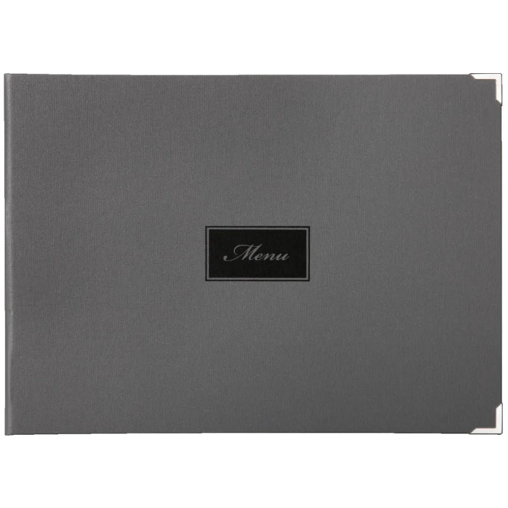 VEGA Speisekarte Oscar mit Prägung MENU A4 quer; DIN A4, 33.1x24.8 cm (BxH); grau; 6 Seiten