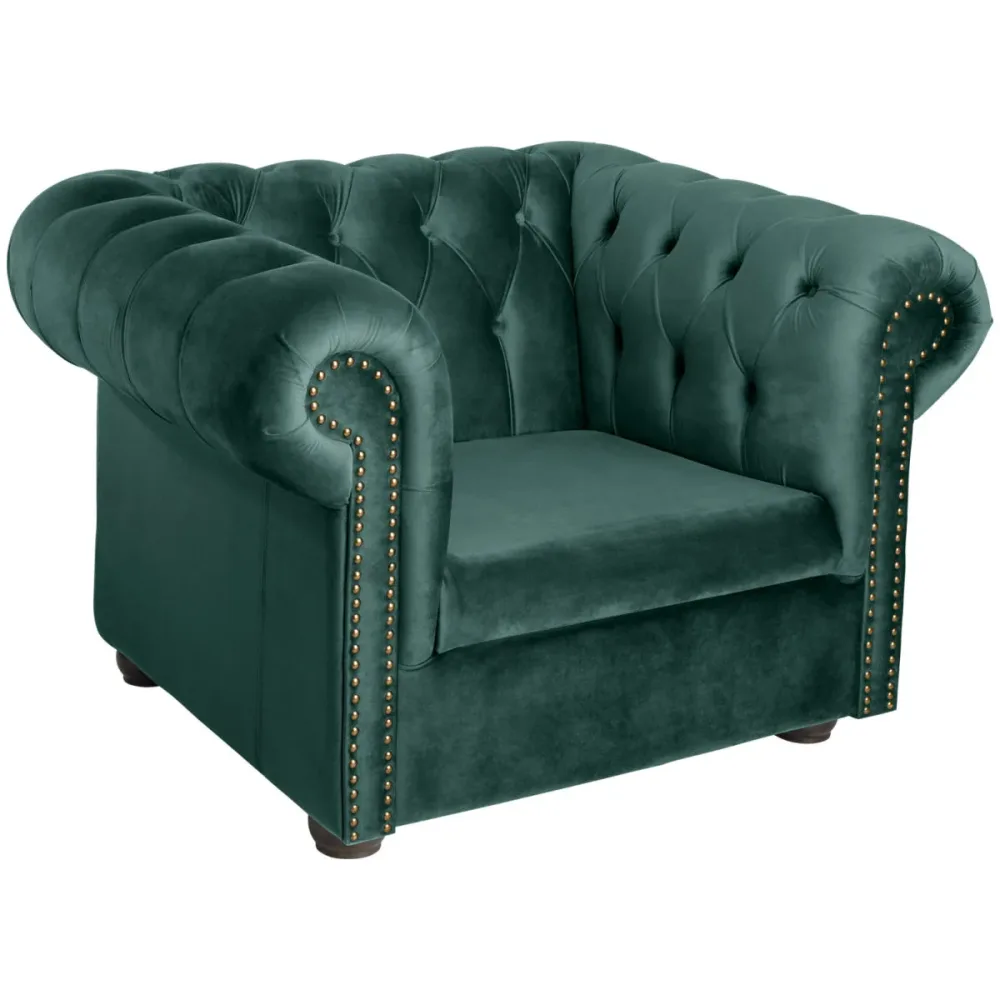 VEGA Sessel Chesterfield Samtstoff inkl. Füssen; 114x97x72.5 cm (BxTxH); Sitz tannengrün, Gestell braun
