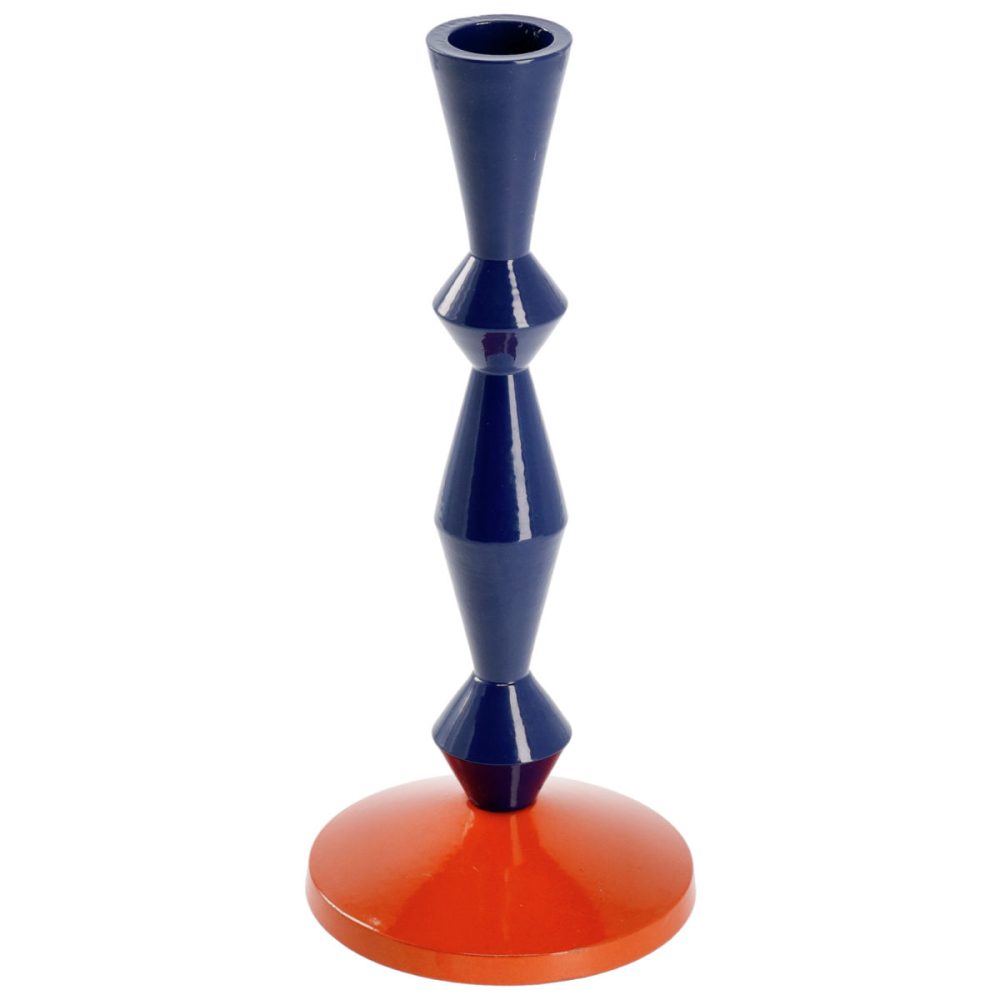 Spitzkerzenhalter Aneska; 7.5x20 cm (ØxH); dunkelblau/orange