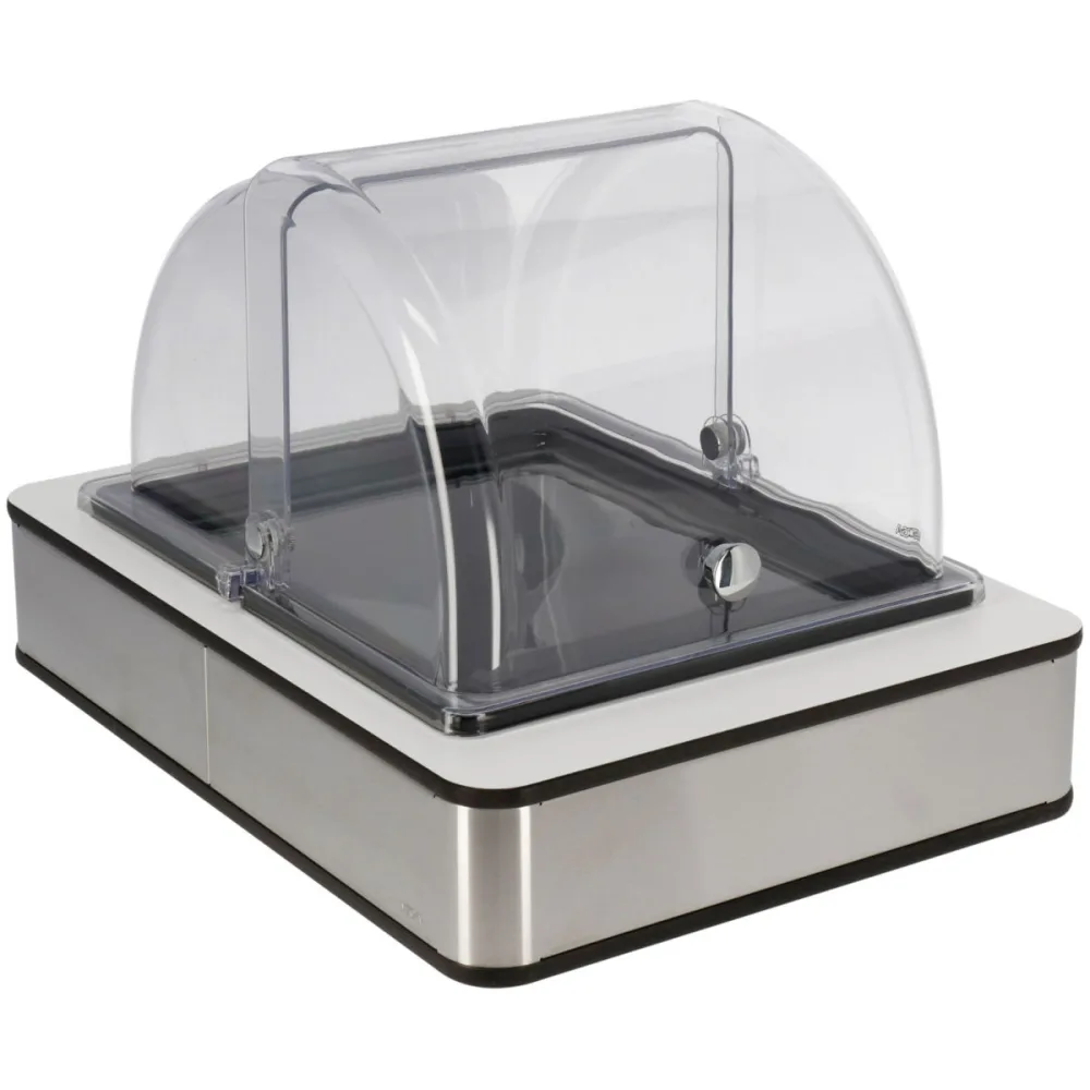 VEGA Buffetvitrine Fundale mittel, GN 1/2, Melamin, mit Rolltop, kühlbar; GN 1/2, 42.5x31.5x27.4 cm (LxBxH); edelstahl/weiss/schwarz/transparent; rechteckig