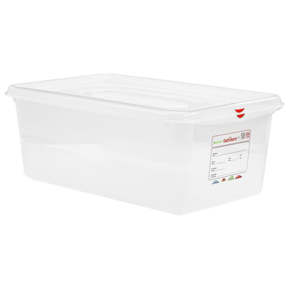 Denox GN-Kunststoffbehälter Dena 1/1; GN 1/1, 28000 ml, 53x32.5x20 cm (LxBxT); transparent; 6 Stück / Pack