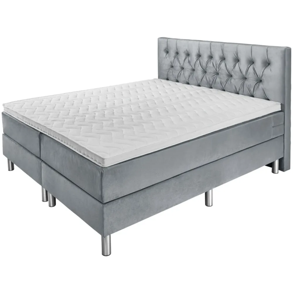 VEGA Hotelbett Standard Velours, Rückenteil Chesterfield; 200x200x58 cm (BxLxH); hellgrau; H2-medium