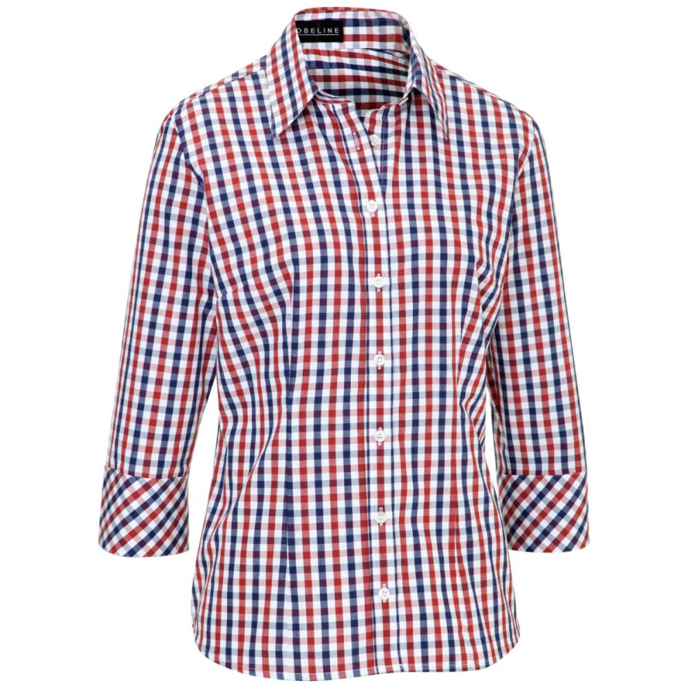 JOBELINE Damenbluse Bailey Dreiviertelarm; Kleidergrösse 34; weiss/rot/blau