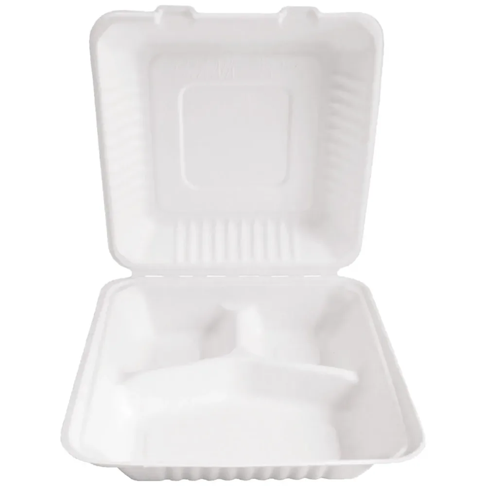NATUREStar Zuckerrohr-Lunchbox Nature VIII 3 geteilt eckig; 1100 ml, 22.5x20x9 cm (LxBxH); weiss; rechteckig; 25 Stück / Pack