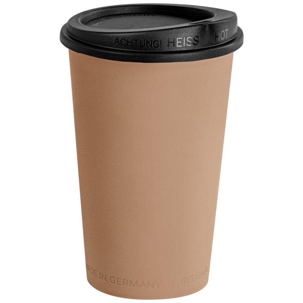 elasto REuse Mehrwegbecher Michigan inkl. Deckel; 300 ml, 7.9x12.5 cm (ØxH); braun/schwarz; 25 Stück / Pack
