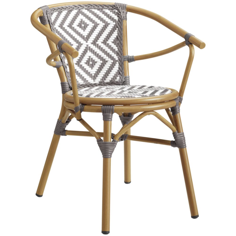 VEGA Outdoor Bistrostuhl Estilo; 59x63x76 cm (BxTxH); Sitz grau, Gestell braun; 2 Stück / Pack