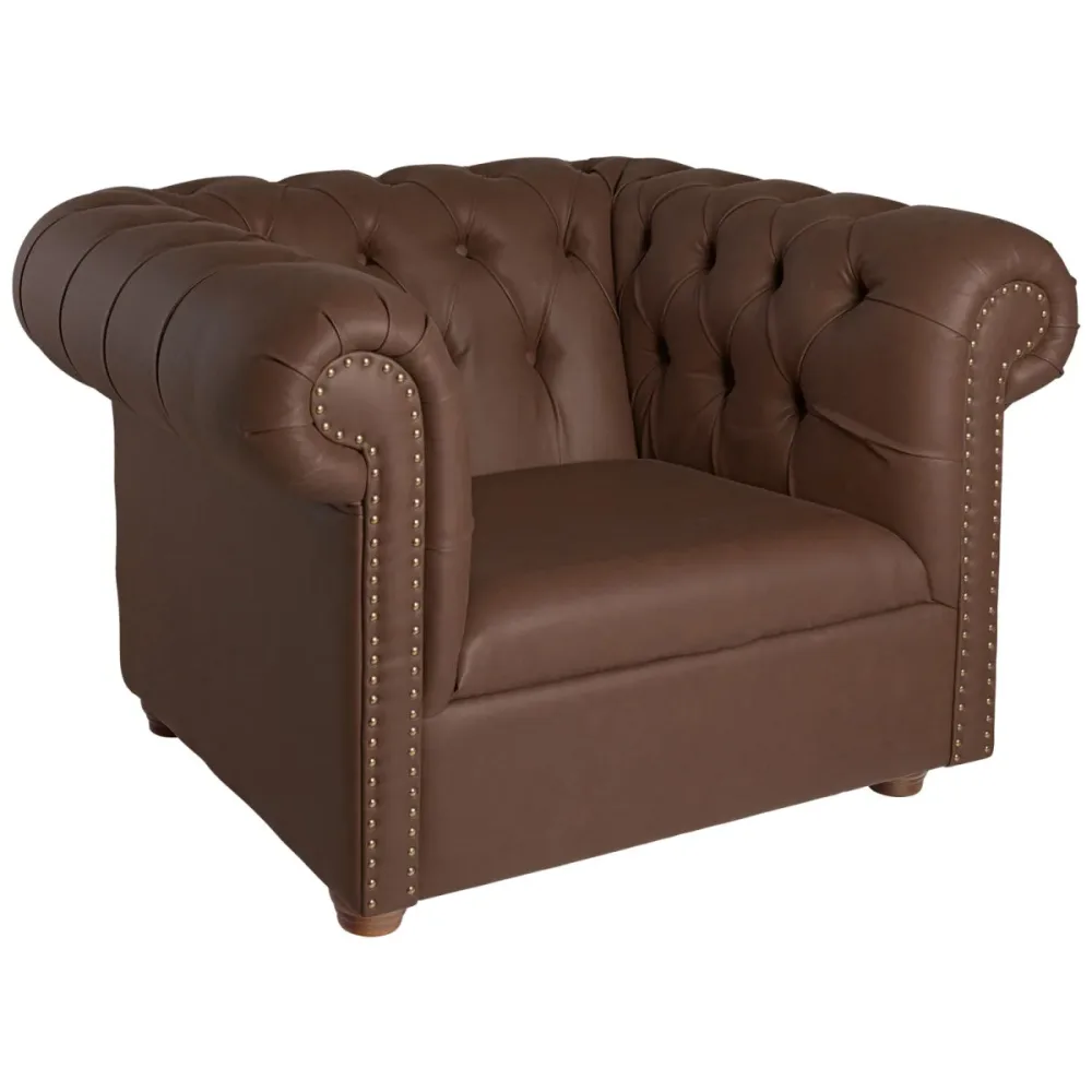 VEGA Sessel Chesterfield inkl. Füssen; 114x97x72.5 cm (BxTxH); Sitz braun, Gestell braun