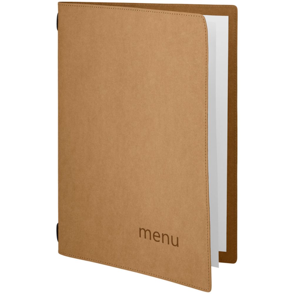VEGA Speisekarte Perdue mit Prägung MENU A4; DIN A4, 23x32.5 cm (BxH); braun