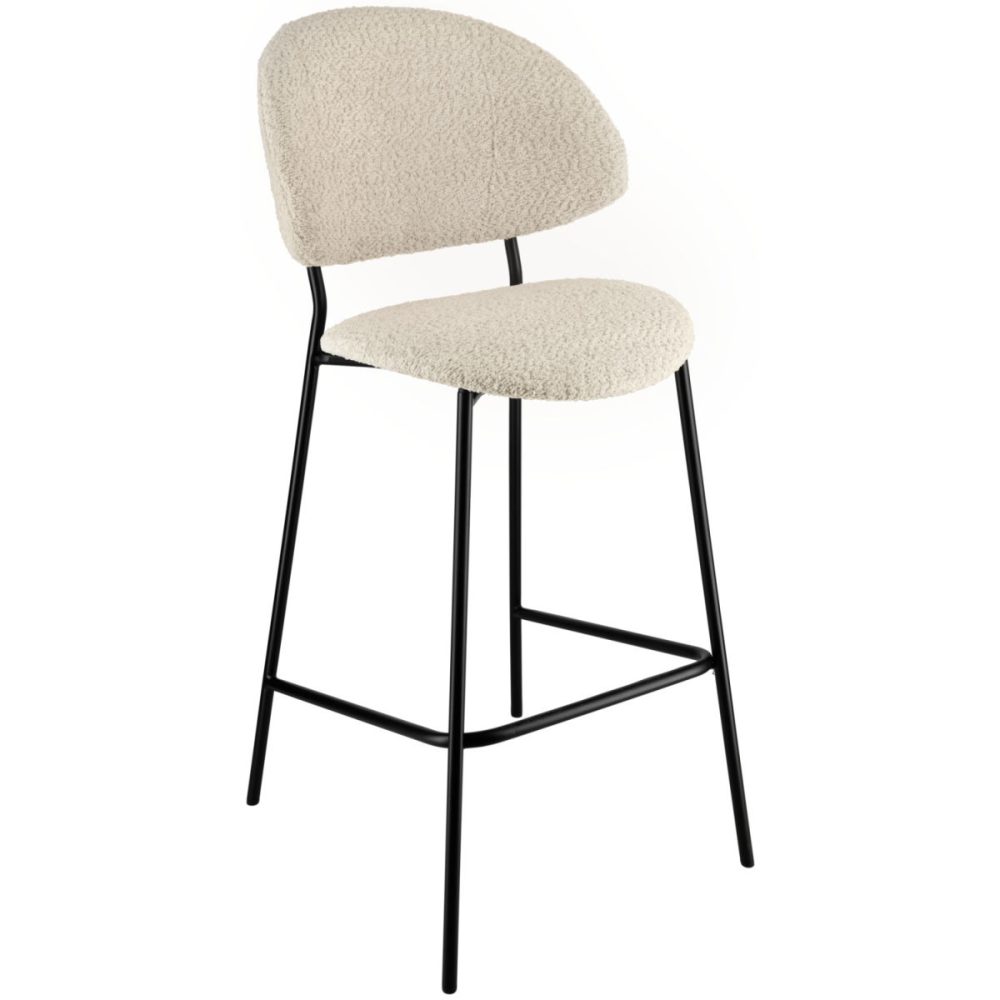 VEGA Barstuhl Lindo Bouclé; 50.5x54.5x110 cm (BxTxH); Sitz beige, Gestell schwarz