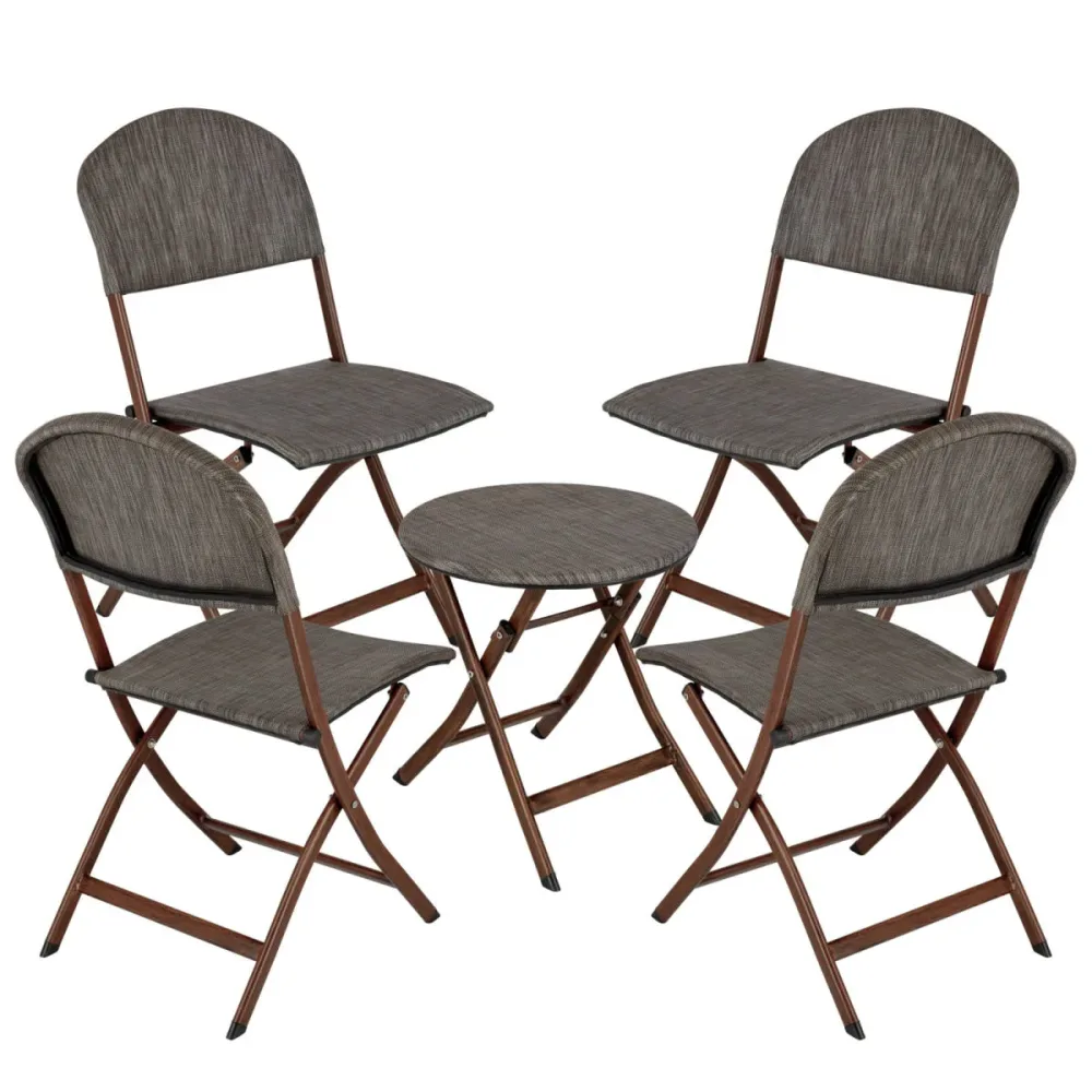 PULSIVA Outdoor-Bistro-Set Romalia 5-tlg.; Sitz grau meliert, Gestell braun