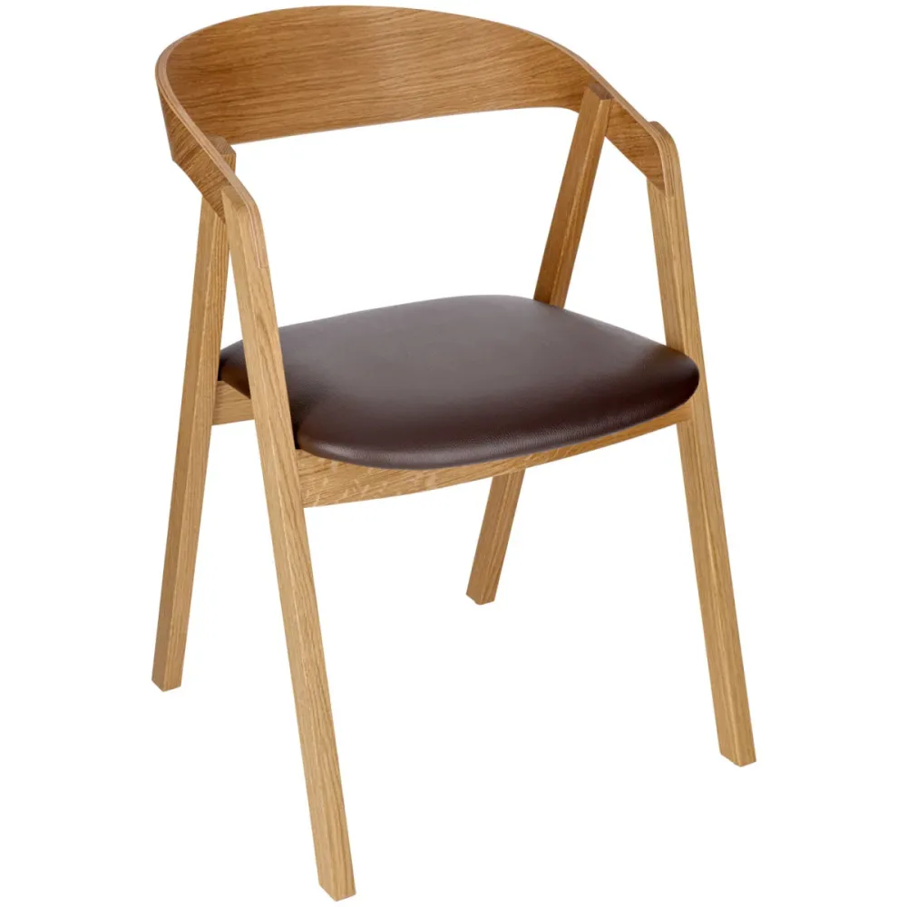 VEGA Stapelstuhl Calma Kunstleder Eiche; 54x53x79 cm (BxTxH); Sitz braun, Gestell eiche; 2 Stück / Pack