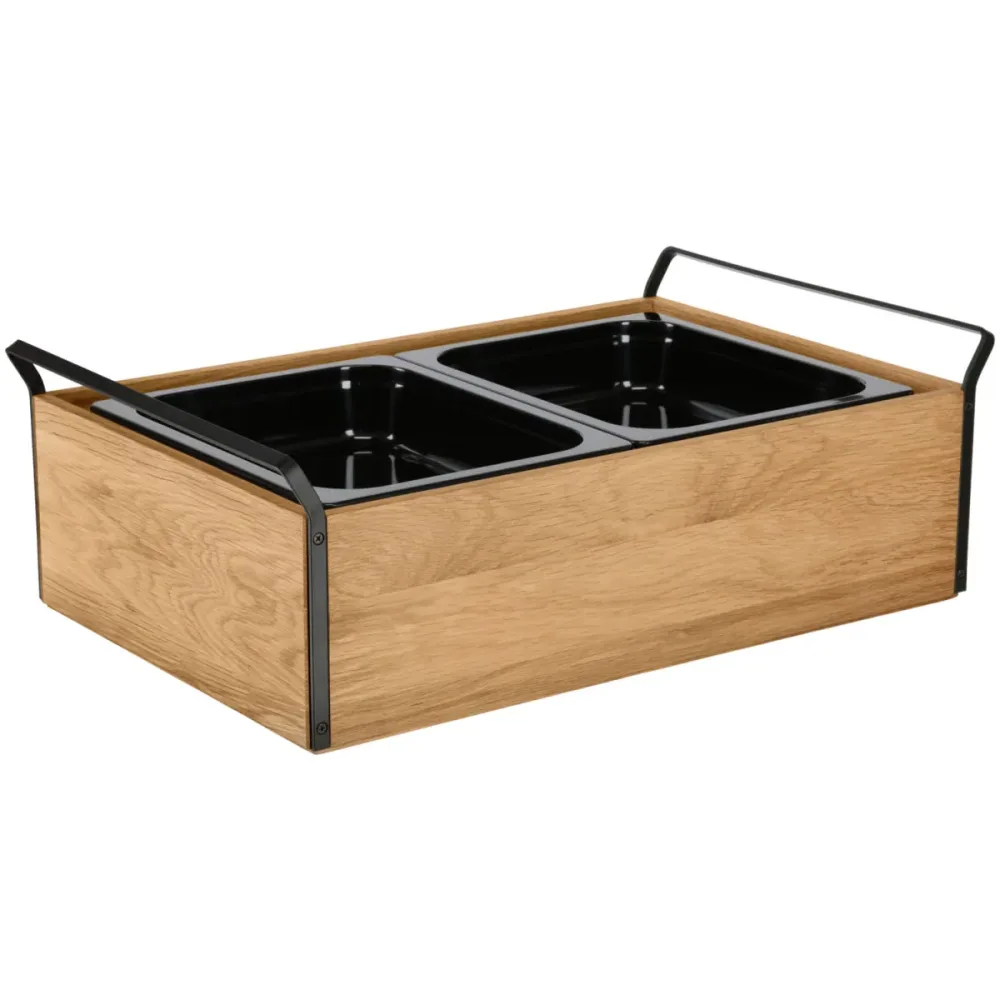 VEGA Buffet Kühltablett Esino hoch, 6,5 cm, Melamin 2x 1/2; GN 1/1, 61.9x38.6x20.9 cm (LxBxH); eiche/schwarz; rechteckig