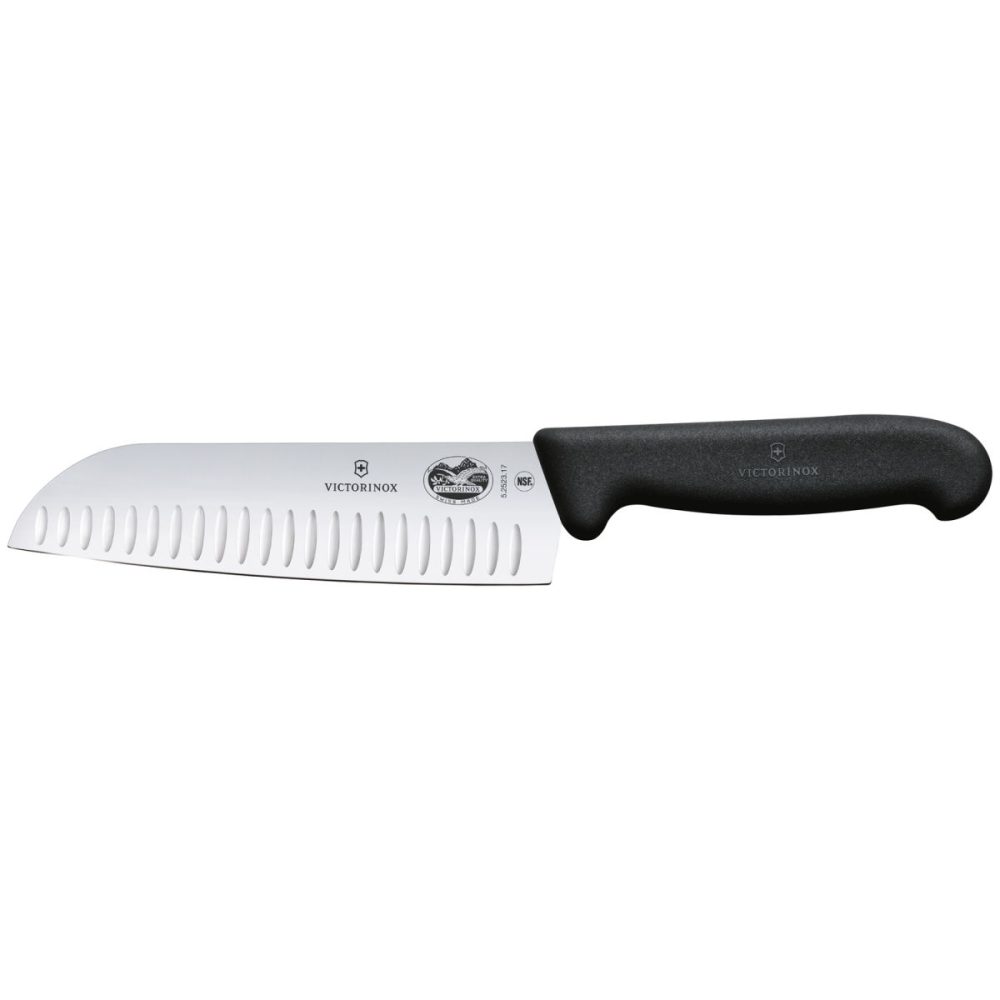 Victorinox Santokumesser Fibrox gerade Kullen; Klingenlänge 17 cm, 29.7 cm (L); silber/schwarz