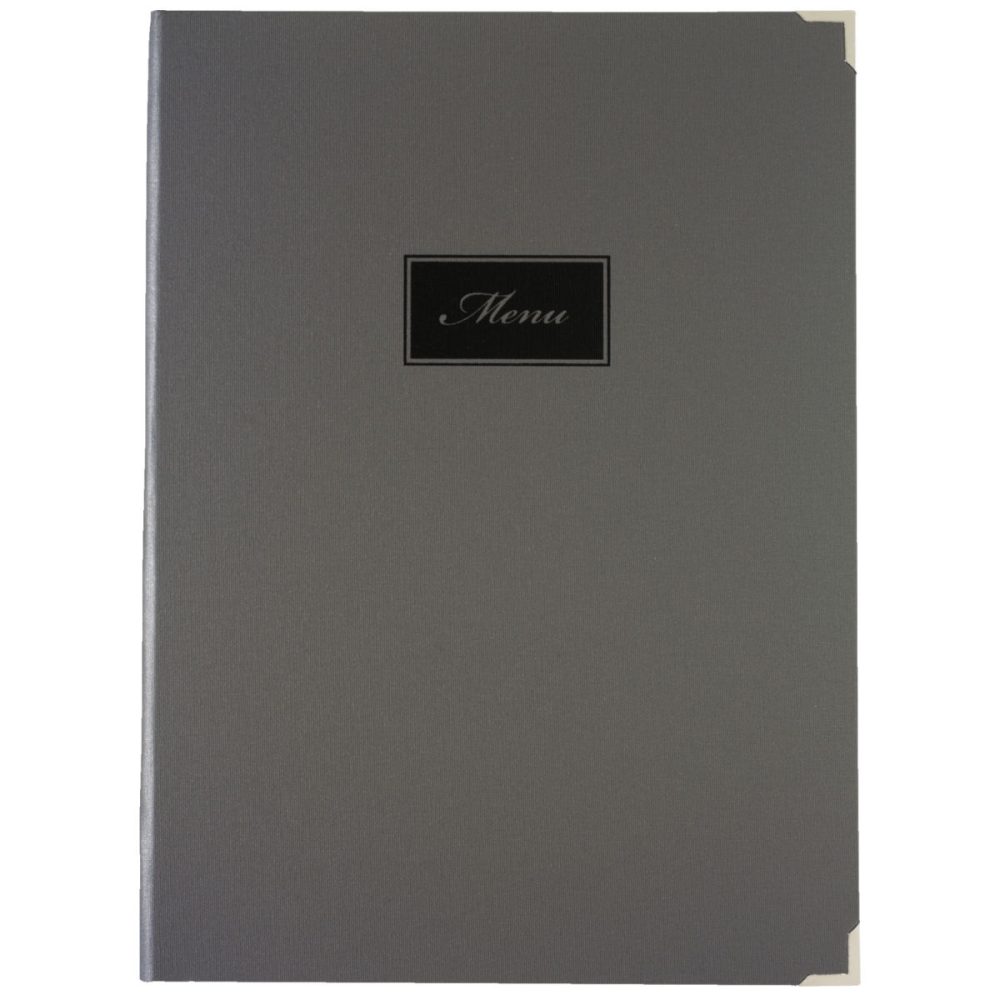 VEGA Speisekarte Oscar mit Prägung MENU A4 hoch; DIN A4, 24.8x33.1 cm (BxH); grau; 8 Seiten