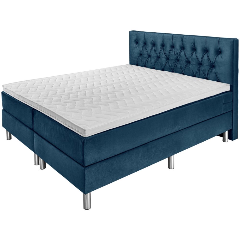 VEGA Hotelbett Standard Velours, Rückenteil Chesterfield; 200x200x58 cm (BxLxH); dunkelblau; H2-medium