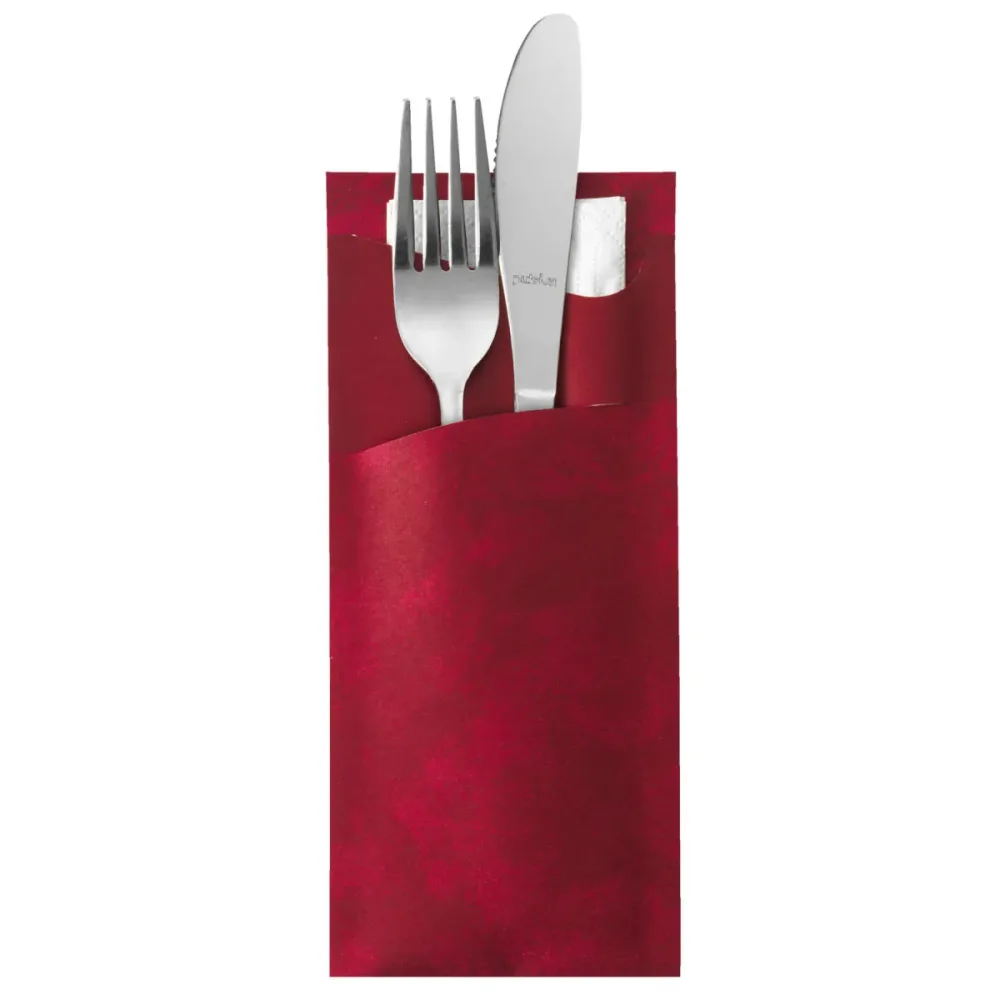 DUNI Servietten-/Bestecktaschen; 8.5x19 cm (BxL); bordeaux/cremeweiss; 100 Stück / Pack