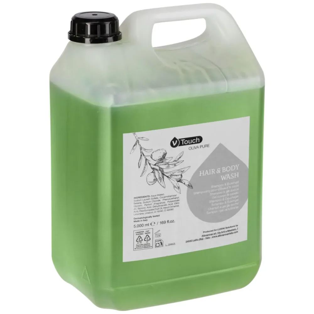 V-Touch Hotel Shampoo und Duschgel Oliva Pure 2 in 1, Kanister; 5000 ml; grün; 2 Stück / Pack