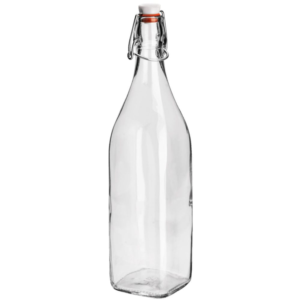 Bormioli Rocco Bügelverschlussflasche Swing; 1100 ml, 7.5x7.5x32 cm (LxBxH); transparent; quadratisch; 6 Stück / Pack