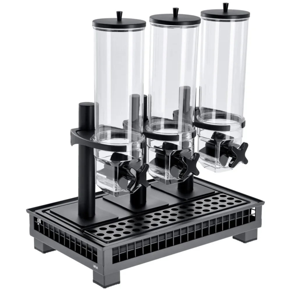 VEGA Müslispender Portland dreifach 1/1; GN 1/1, 55.4x35.2x53 cm (LxBxH); anthrazit/transparent/schwarz; rechteckig