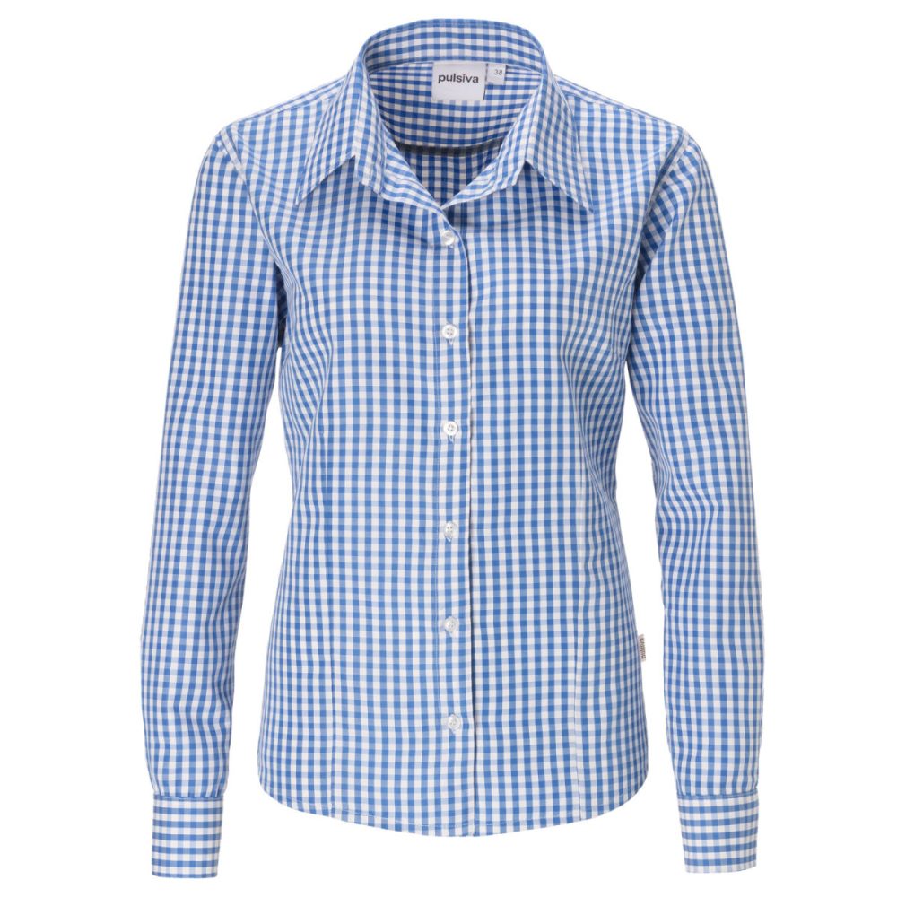 PULSIVA Damenbluse Marie Langarm; Kleidergrösse 38; blau/weiss