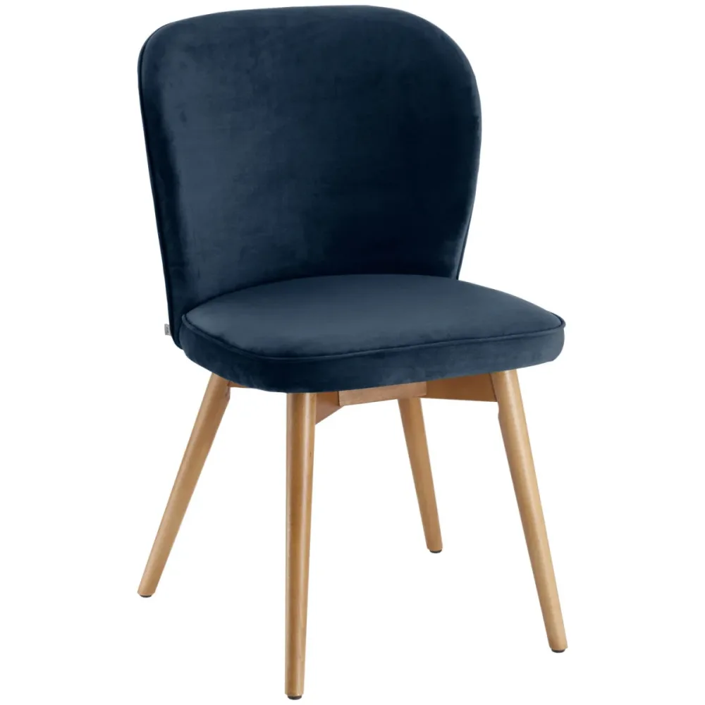 VEGA Polsterstuhl Lian Samt; 56x58x86 cm (BxTxH); Sitz dunkelblau, Gestell hellbraun; 2 Stück / Pack