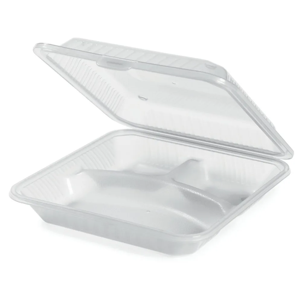 Contacto Mehrweg-Behälter Eco-Takeout® 3 Fächer; 23x23x7 cm (LxBxH); transparent; quadratisch; 12 Stück / Pack