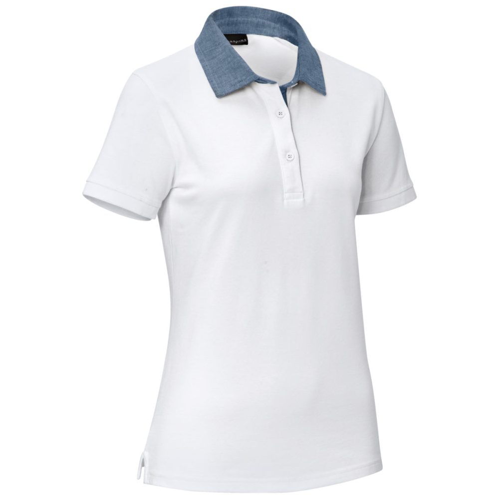 JOBELINE Damen-Polo Cato Chambray; Kleidergrösse XS; weiss
