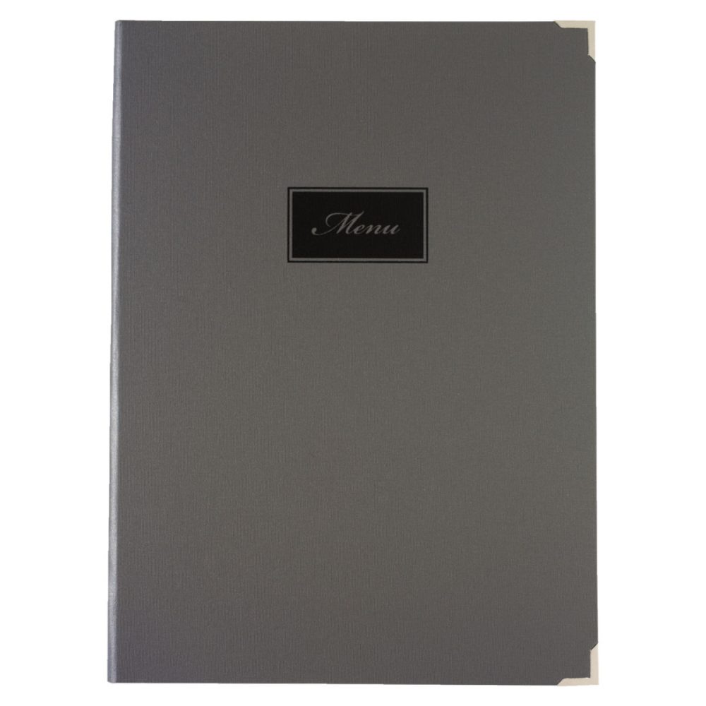VEGA Speisekarte Oscar mit Prägung MENU A5 hoch; DIN A5, 18.7x24.8 cm (BxH); grau; 6 Seiten