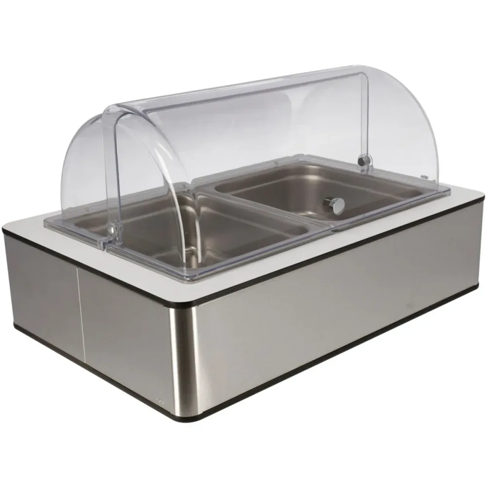 VEGA Buffetvitrine Fundale hoch, 10 cm, 2x GN 1/2, Edelstahl, mit Rolltop, kühlbar; GN 1/1, 63x42.5x33.9 cm (LxBxH); edelstahl/weiss/transparent; rechteckig