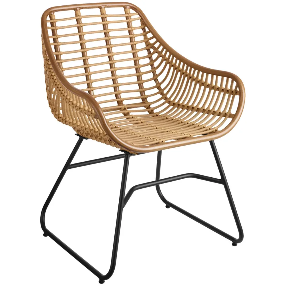 VEGA Geflecht Stuhl Tomeo Bambus-Look; 60x62x83 cm (BxTxH); Sitz hellbraun, Gestell schwarz; 2 Stück / Pack