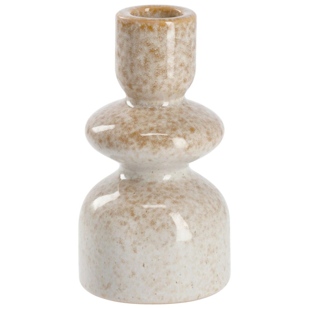 Spitzkerzenhalter Attila; 6.6x12.3 cm (ØxH); beige/braun