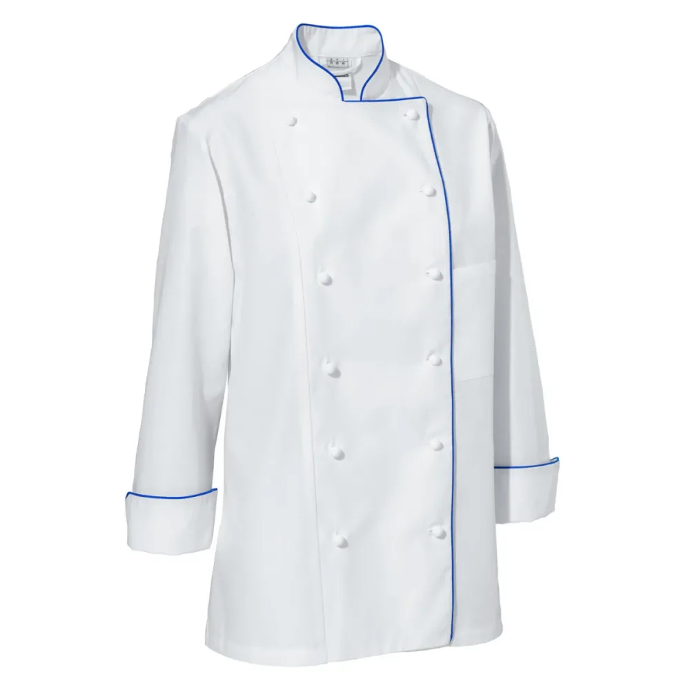 PULSIVA Damenkochjacke Aila Baumwolle Langarm farbige Paspel; Kleidergrösse 50; weiss/blau