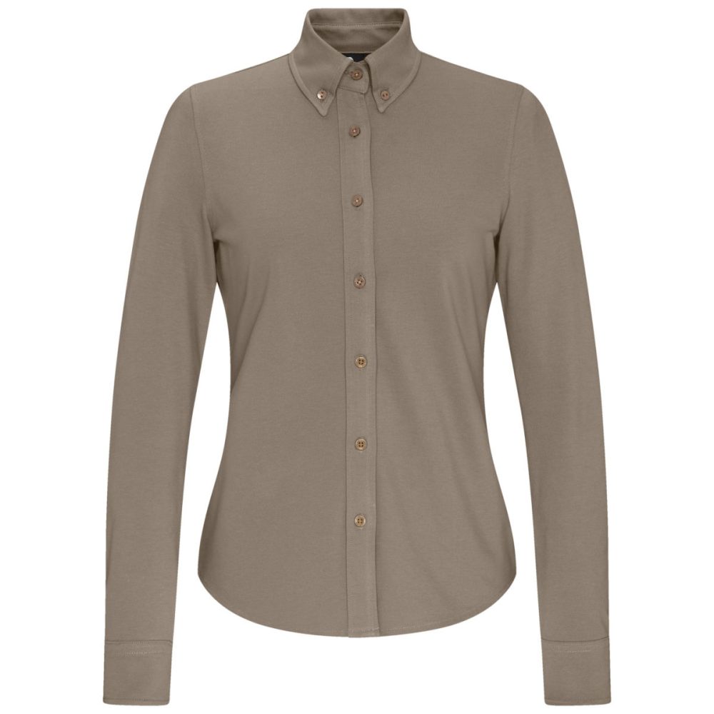 JOBELINE Damen Bluse Piqué Langarm; Kleidergrösse L; taupe