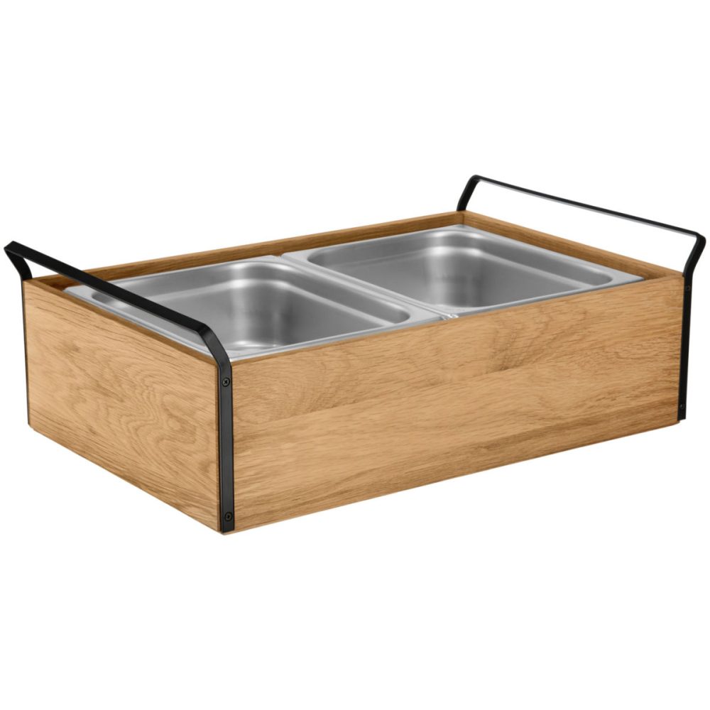 VEGA Buffet Kühltablett Esino hoch, 10 cm, Edelstahl 2x 1/2; GN 1/1, 61.9x38.6x20.9 cm (LxBxH); eiche/schwarz/edelstahl; rechteckig