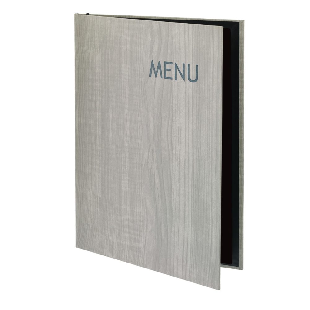 VEGA Speisekarte Lenio mit Prägung MENU A4; DIN A4, 23.8x32.6 cm (BxH); grau