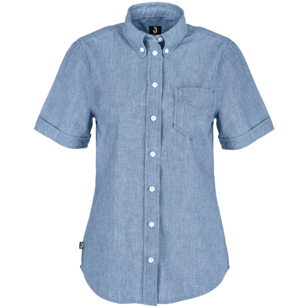 JOBELINE Damen Bluse Chambray Kurzarm; Kleidergrösse 34; blau